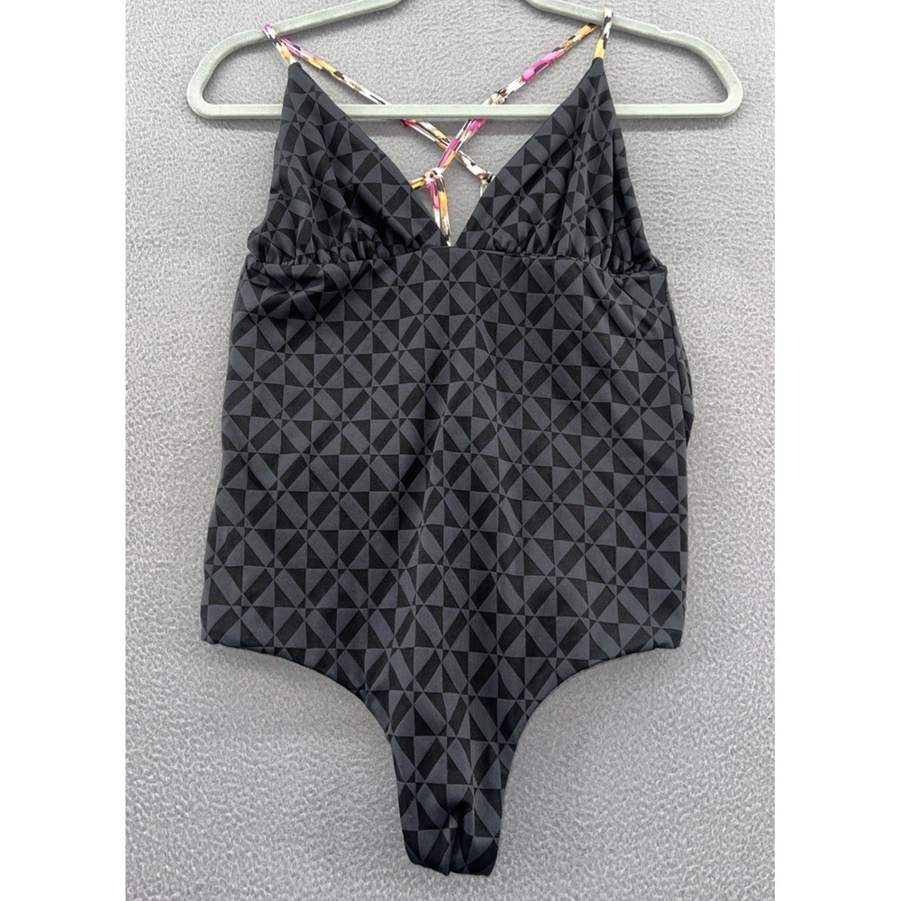 Saha Swimsuit Womens Sz L Black Gray One Piece Aztec Strappy Open Back